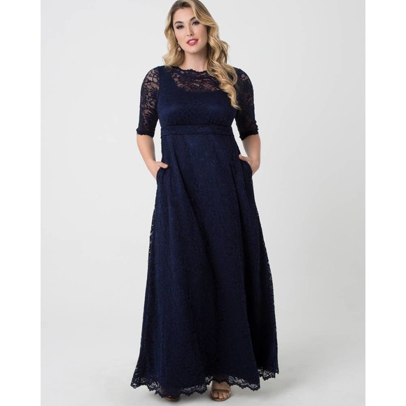 Kiyonna Dresses & Skirts - KIYONNA NEW Leona Lace Gown 1X Navy Maxi Formal Dress Cocktail Mother of Bride
